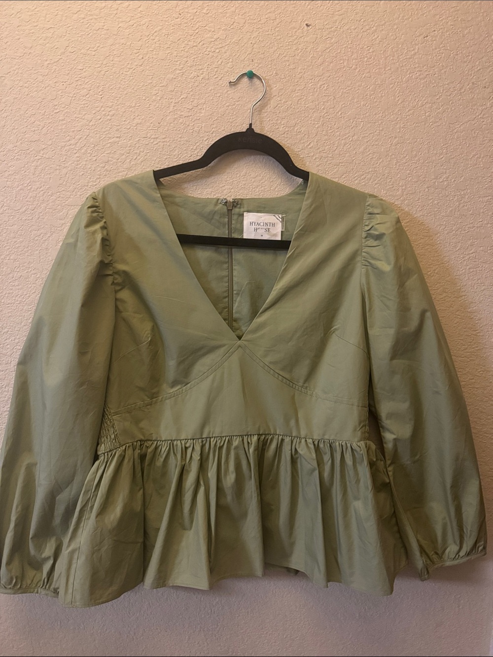Hyacinth Olive Green Peplum V-Neck Blouse